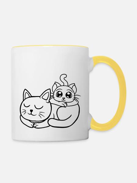 Chillende Katzen Freunde aufeinander - Tasse zweifarbig - Weiß/Gelb