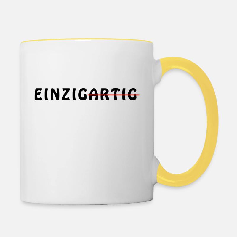 einzigartig - Tasse zweifarbig - Weiß/Gelb