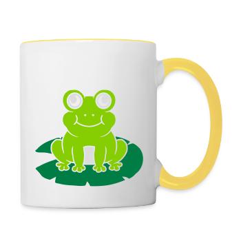 Cute frog sits water lily - Contrasting Mug - white/yellow - Right