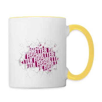 fischen angelngeschenke geek tierrechte - Tasse zweifarbig - Weiß/Gelb - Rechts