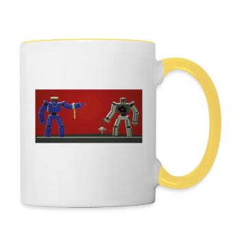 Silberne und blaue Roboter - Tasse zweifarbig - Weiß/Gelb - Rechts