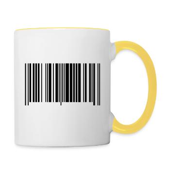 Made in 2011 Barcode Geschenk - Tasse zweifarbig - Weiß/Gelb - Rechts