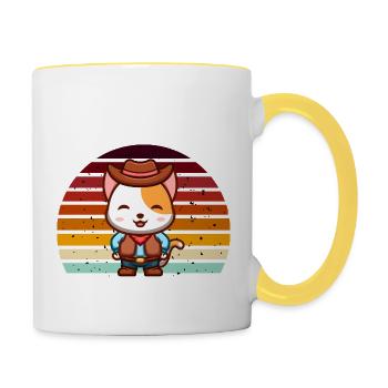 Meowdy Drôle Cowboy Cat Rétro - Mug contrasté - blanc/jaune - Droite