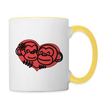 Cœurs de singes - Mug contrasté - blanc/jaune - Droite