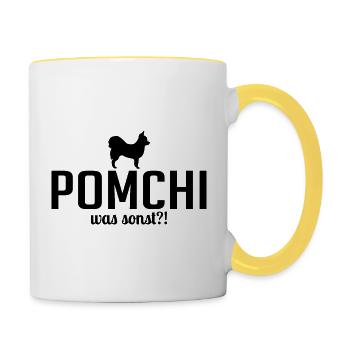 Pomchi was sonst Hundespruch Hunde - Tasse zweifarbig - Weiß/Gelb - Rechts