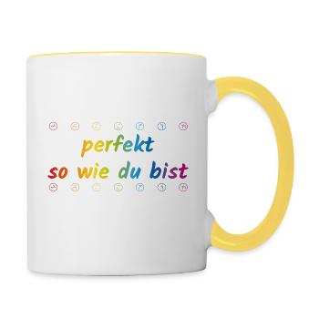Perfekt, so wie du bist - Tasse zweifarbig - Weiß/Gelb - Rechts