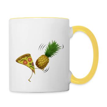 Pizza ohne Ananas - Tasse zweifarbig - Weiß/Gelb - Rechts