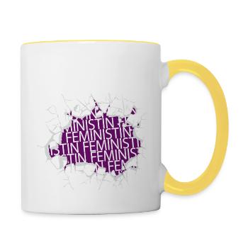 womancontest danke female ansage frauenpower women - Tasse zweifarbig - Weiß/Gelb - Rechts
