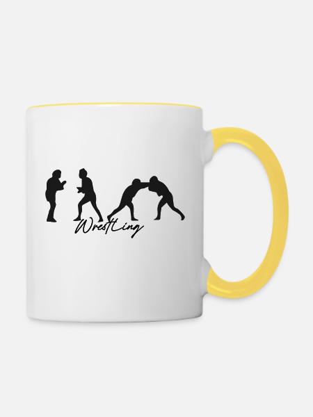 wrestling,sport,wrestler,graffiti,schwarz - Tasse zweifarbig - Weiß/Gelb