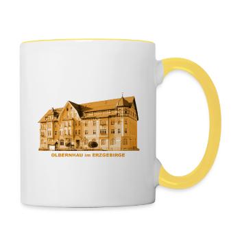 Hôtel de ville d'Olbernhau Monts Métallifères Saxe - Mug contrasté - blanc/jaune - Droite