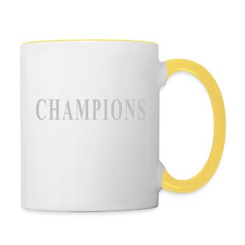 Wir sind die Champions, silber / weiß - Tasse zweifarbig - Weiß/Gelb - Rechts