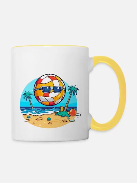 Oko der Beachvolleyball - Tasse zweifarbig - Weiß/Gelb