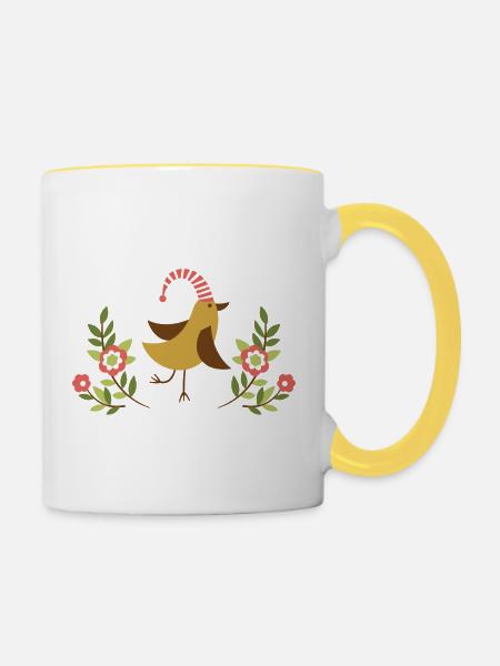Vogel - Tasse zweifarbig - Weiß/Gelb