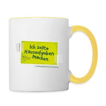KoboldKroniken Ich Sollte Hausaufgaben Machen - Tasse zweifarbig - Weiß/Gelb - Rechts