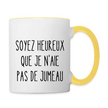 soyez heureux que je n'aie pas de jumeau - Mug contrasté - blanc/jaune - Droite