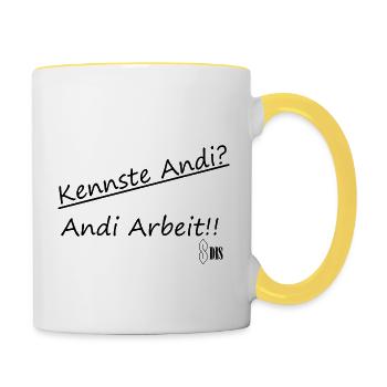 Kennste Andi? Andi Arbeit!! - Tasse zweifarbig - Weiß/Gelb - Rechts