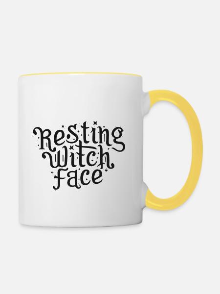 Ruhendes Hexengesicht - Tasse zweifarbig - Weiß/Gelb