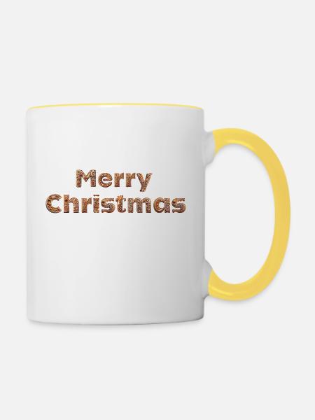 Merry Christmas - Tasse zweifarbig - Weiß/Gelb