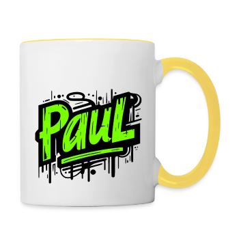 Paul Nom de famille Prénom Graffiti - Mug contrasté - blanc/jaune - Droite