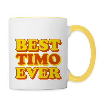 Timo Vorname Lustiges Geschenk - Tasse zweifarbig - Weiß/Gelb - Rechts