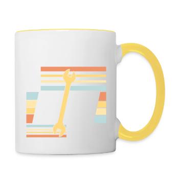 Non, ma voiture n’est pas encore finie, drôle de garagiste - Mug contrasté - blanc/jaune - Droite