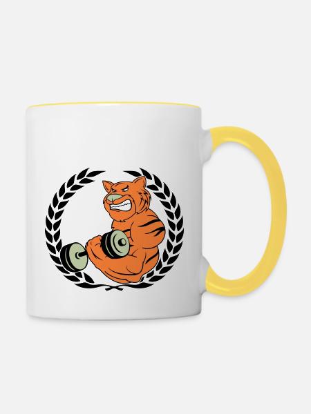 tiger muskeln bodybuilder - Tasse zweifarbig - Weiß/Gelb