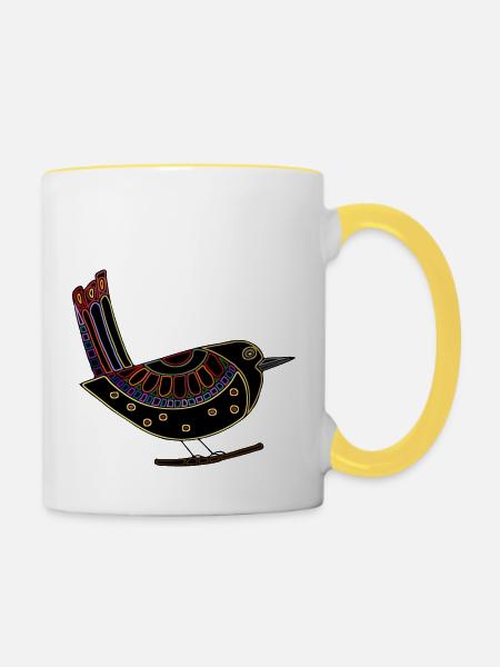 Bunter Vogel - Tasse zweifarbig - Weiß/Gelb