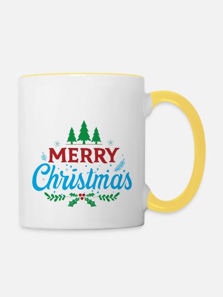 Frohe Weihnachten - Tasse zweifarbig - Weiß/Gelb