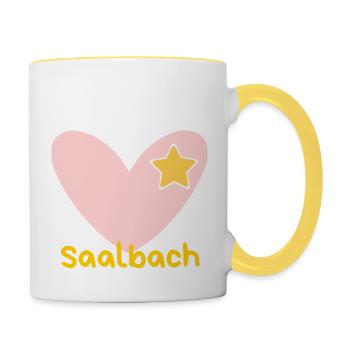 Saalbach - Alpen - Salzburg - Skifahren - Tasse zweifarbig - Weiß/Gelb - Rechts