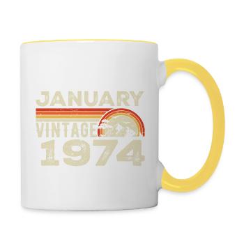 Janvier 1974 Vintage Anniversaire 1974, Né en 1974 - Mug contrasté - blanc/jaune - Droite
