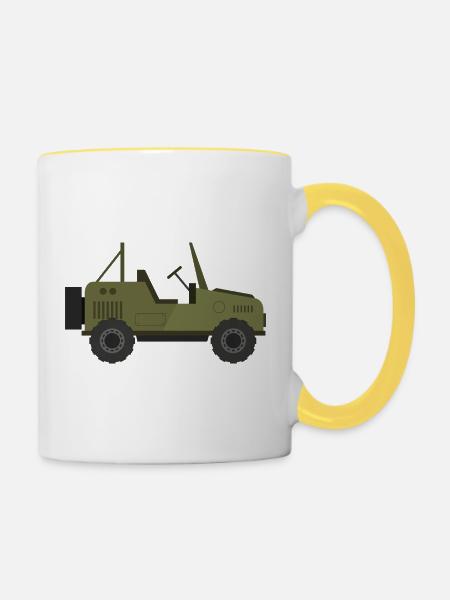 Militär-Jeep - Tasse zweifarbig - Weiß/Gelb