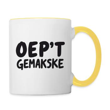 OEP’T GEMAKSKE. Chemises en dialecte anvers - Mug contrasté - blanc/jaune - Droite