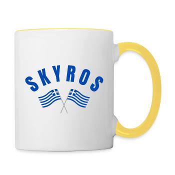 Drapeaux croisés grecs de Skyros - Mug contrasté - blanc/jaune - Droite