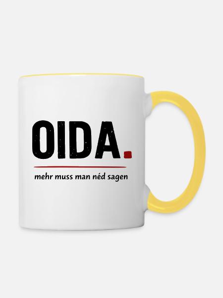 OIDA Logo mit roter Linie - Tasse zweifarbig - Weiß/Gelb
