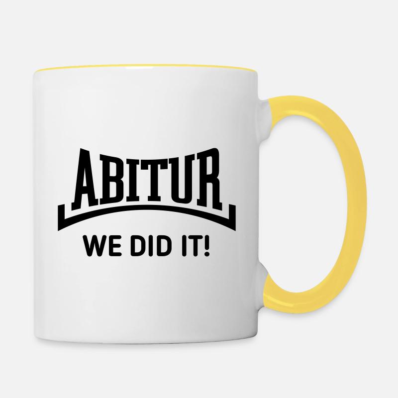 Abitur – We Did It! (Graduating Class / Concave / B) - Contrasting Mug - white/yellow