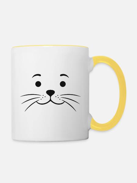 Robbengesicht Robbe Seehund Seehundgesicht - Tasse zweifarbig - Weiß/Gelb
