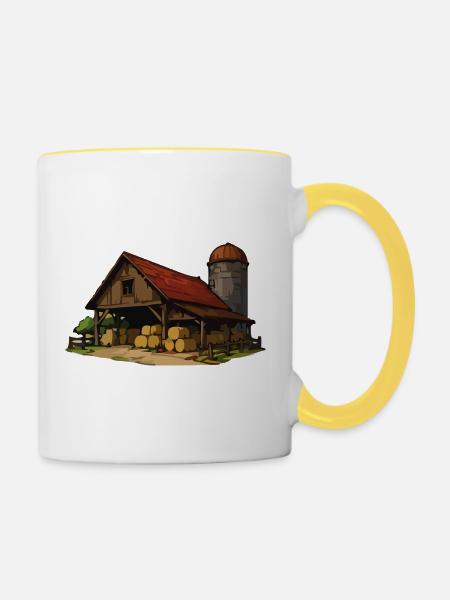 Rustikale Scheune mit Heuballen - Tasse zweifarbig - Weiß/Gelb