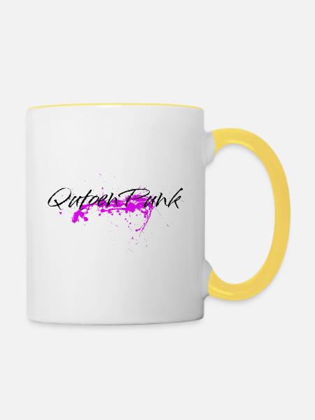 Pinker Farbklecks - Quoten Punk Statement - Tasse zweifarbig - Weiß/Gelb
