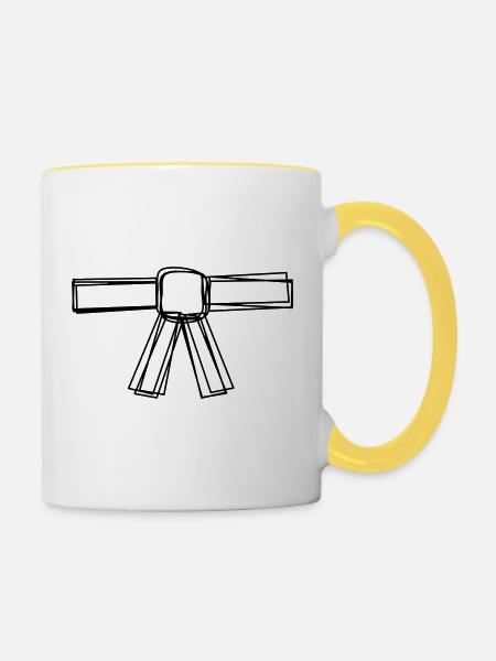 Judogürtel handgezeichnet - Tasse zweifarbig - Weiß/Gelb