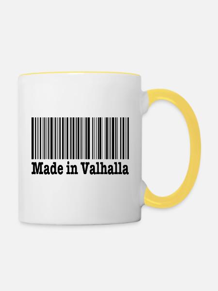 Made in Valhalla Wikinger Spruch - Tasse zweifarbig - Weiß/Gelb