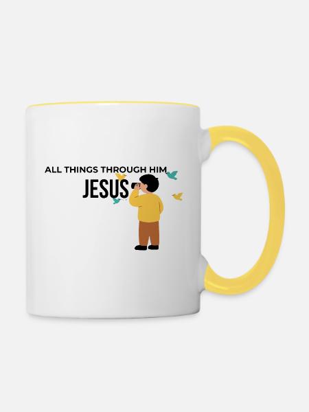 Alle Dinge durch ihn Jesus Glaube - Tasse zweifarbig - Weiß/Gelb