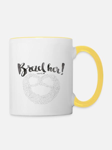 Brezel Her! Dotties - Tasse zweifarbig - Weiß/Gelb