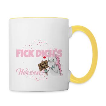 Einhorn - Fick Dich - Tasse zweifarbig - Weiß/Gelb - Rechts