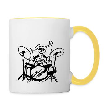 tambours batteur tambours pilon lièvre - Mug contrasté - blanc/jaune - Droite