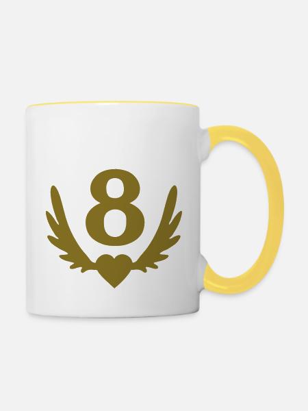 8 Anzahl Herzflügel - Tasse zweifarbig - Weiß/Gelb