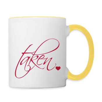 taken vergeben liebe verliebt paar paerchen 2 freu - Tasse zweifarbig - Weiß/Gelb - Rechts