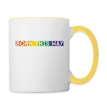 born this way weiße Schrift auf Regenbogen - Tasse zweifarbig - Weiß/Gelb - Rechts