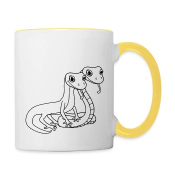 team paar 2 freunde paerchen liebe gesicht schlang - Tasse zweifarbig - Weiß/Gelb - Rechts