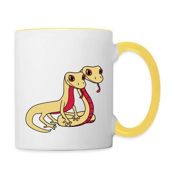 paar 2 freunde team paerchen liebe gesicht schlang - Tasse zweifarbig - Weiß/Gelb - Rechts