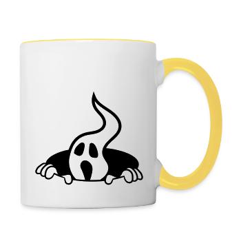 trou au sol fantôme hanté horreur monstre halloween g - Mug contrasté - blanc/jaune - Droite
